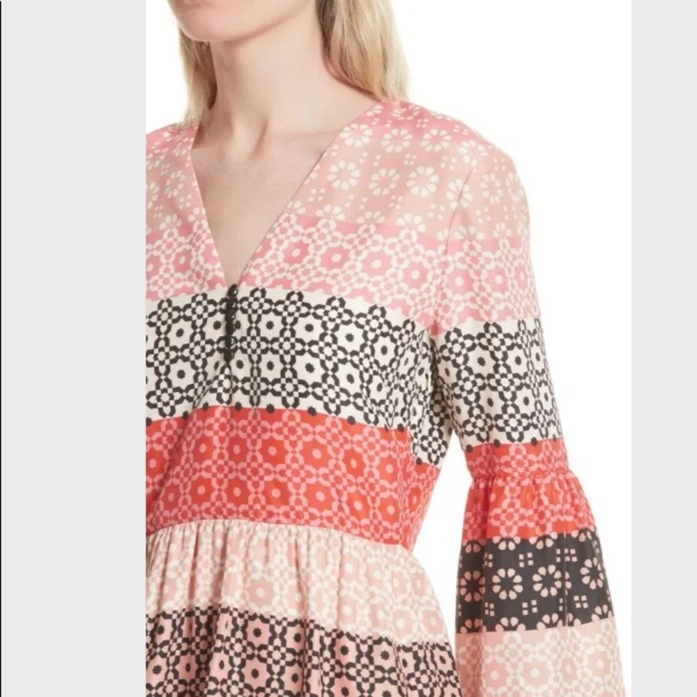 M2 Derek Lam 10 Crosby Mini Dress Womens 2 Pink Orange NWT Geometric Bell Sleeve - Picture 2 of 11